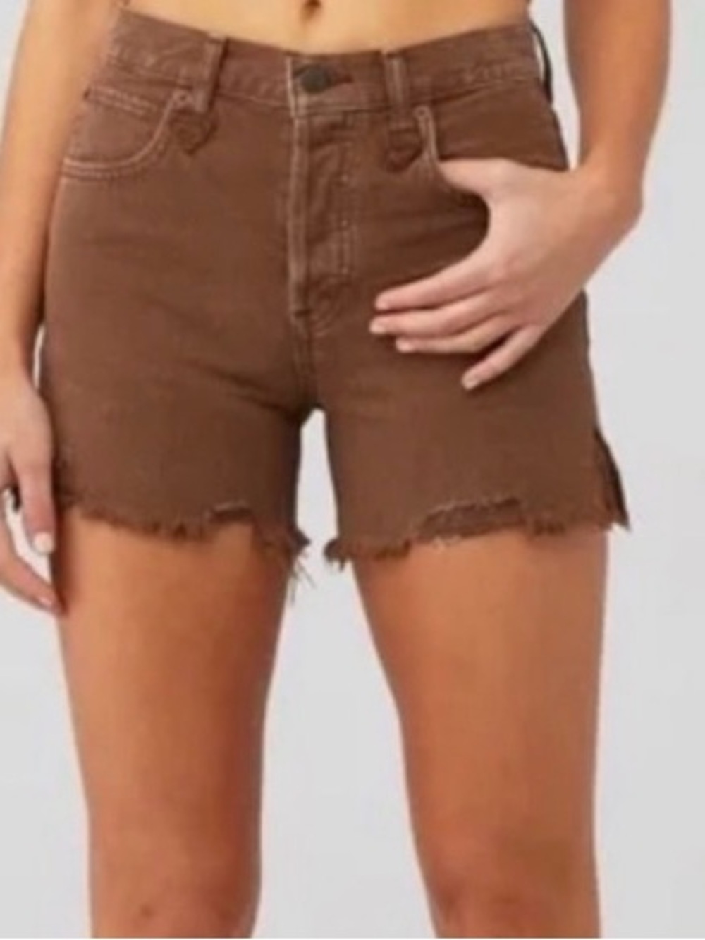 WE THE FREE FP Women’s Frayed Hem High-Rise Brown Denim Shorts